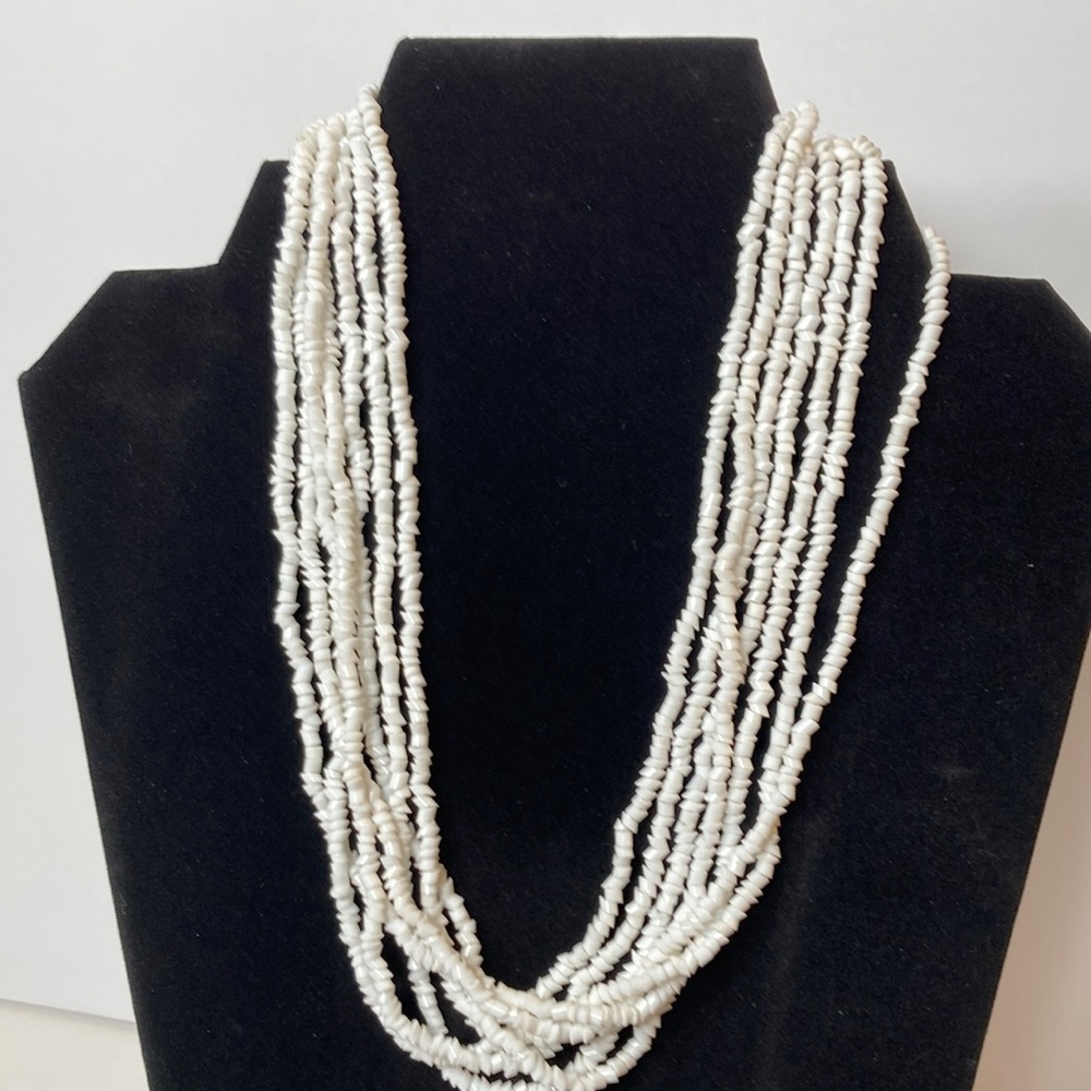 White Multi Strand Bead Necklace